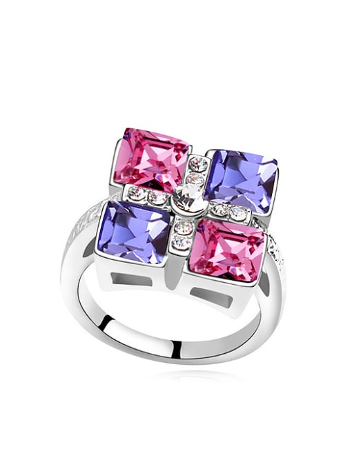 QIANZI Exaggerated Square austrian Crystals Alloy Ring 0