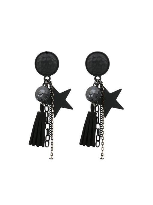 Gujin Fashion Gun Color Plated Black Resin stone Velvet Tassels Drop Earrings 0