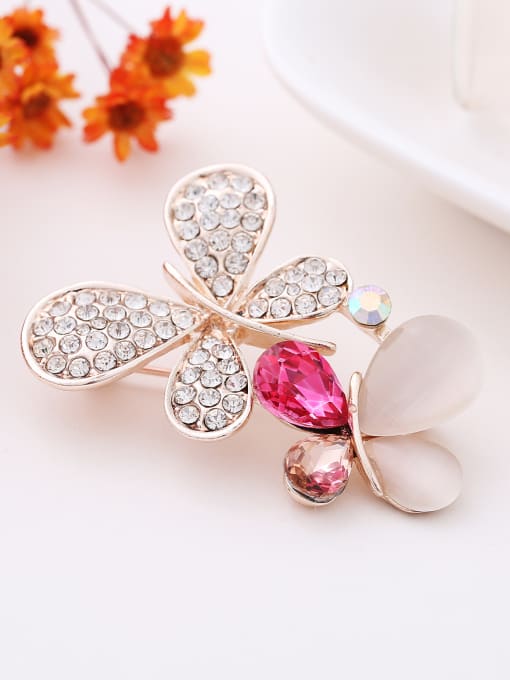 Wei Jia Fashion Kitten Butterflies Leaves Opal stone Rhinestones Brooch 1