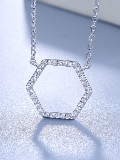 One Silver Hexagon Shaped Necklace