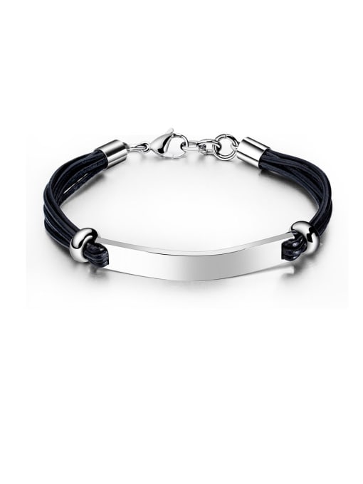 1347-Leather Bracelet Stainless Steel With Platinum Plated Punk Geometric Bracelets