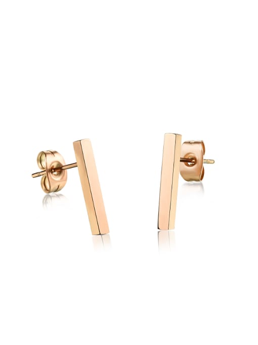 length 15mm Simple Rose Gold Plated Square Bar Stud Earrings