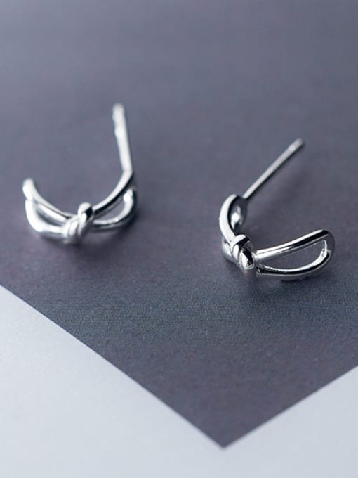 Rosh 925 Sterling Silver With Silver Plated Simplistic Bowknot Stud Earrings