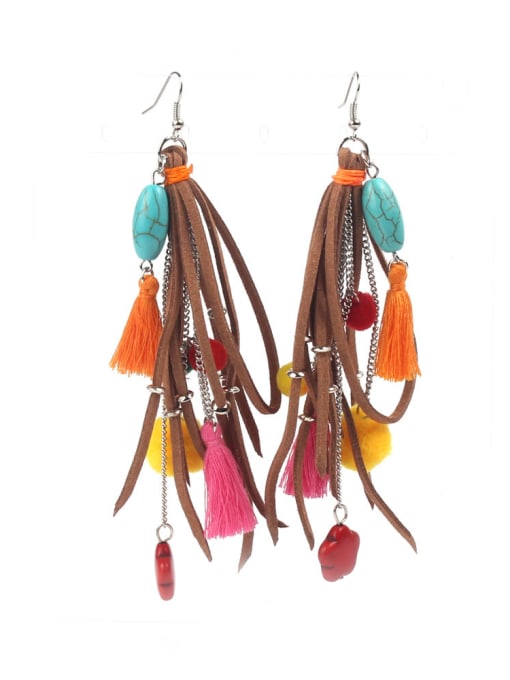 handmade Retro Style Colorful Long Tassel Drop Earrings 1