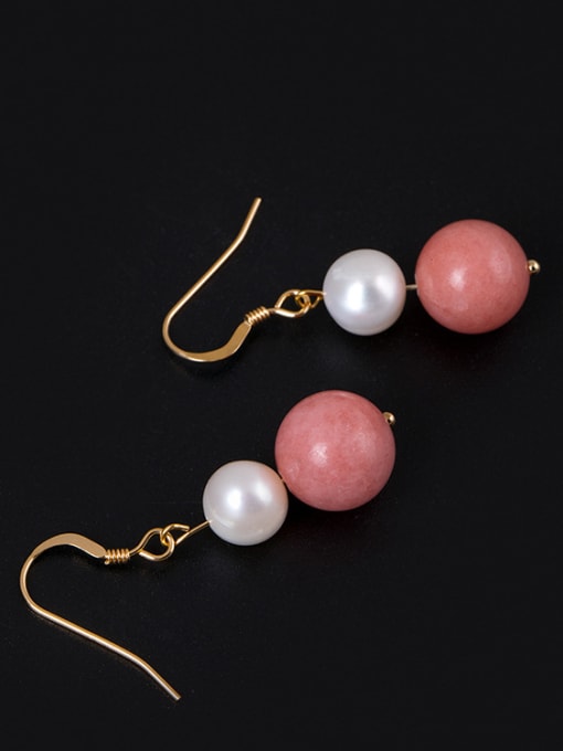 SILVER MI Personalized Pink Stone Bead Freshwater Pearl 925 Silver Earrings 2