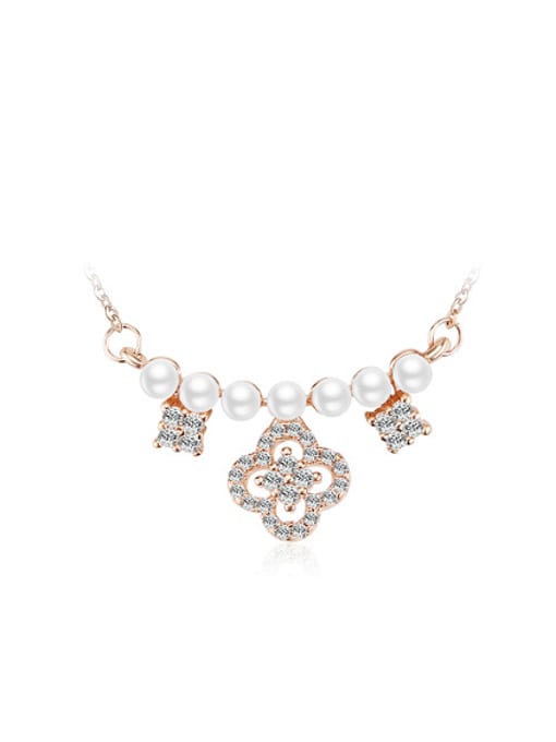 Rose Gold,White Women Personality 18K Rose Gold Pearl Zircon Necklace