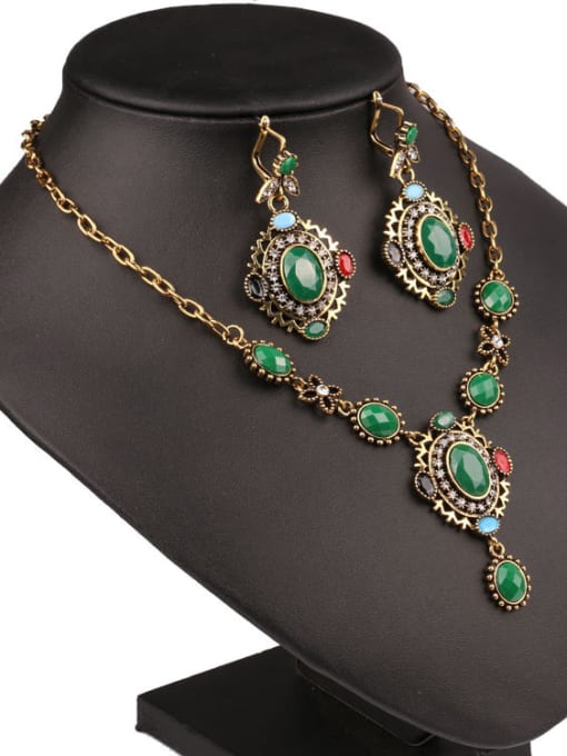 green Ethnic style Oval Resin stones Alloy Two Pieces Jewelry Set