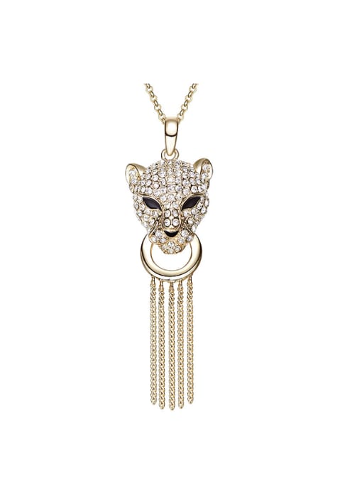 CEIDAI Personalized austrian Crystals Leopard Head Tassels Necklace 0