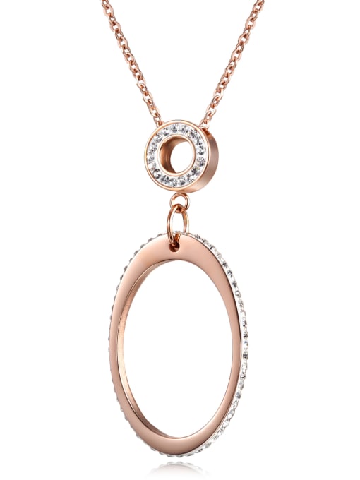 JINDING Diamond Oval Rose Gold Titanium Steel Necklace