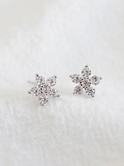 DAKA Fashion Tiny Cubic Zircon Flowery Silver Stud Earrings 2