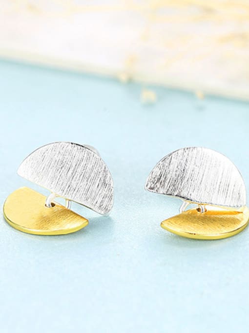 White 925 Sterling Silver With Glossy  Simplistic asymmetry Irregular Stud Earrings