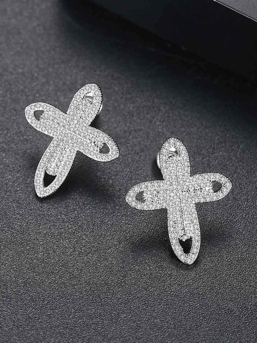 BLING SU Copper inlaid 3A zircon fashion cross shaped earrings 0