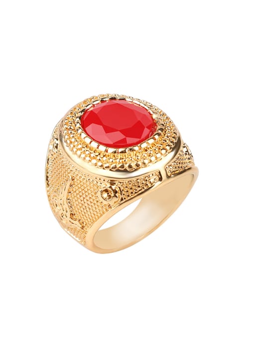 Red Classical Retro style Round Resin stone Gold Plated Alloy Ring