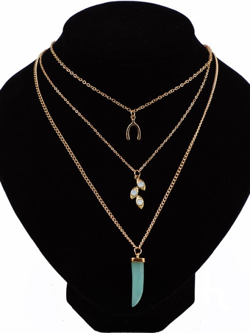 Qunqiu Fashion Multi-layers Tooth shaped Stone Alloy Necklace 0