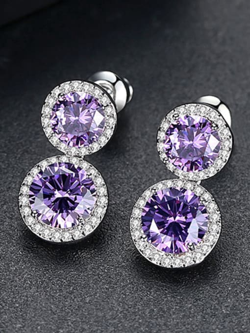Purple Copper With Platinum Plated Delicate Round Cubic Zirconia Stud Earrings