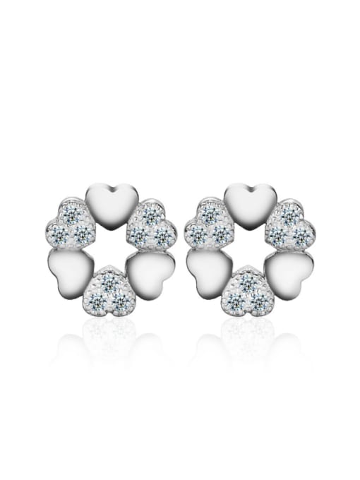 kwan Love Heart Flower Zircons Stud Earrings 0