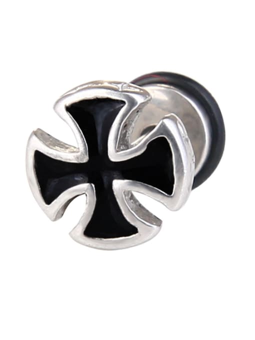 Steel color Stainless Steel With Black Gun Plated Simplistic Cross Stud Earrings