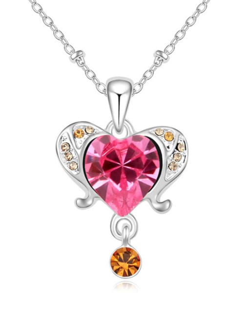 pink Fashion austrian Crystals Heart Alloy Platinum Plated Necklace