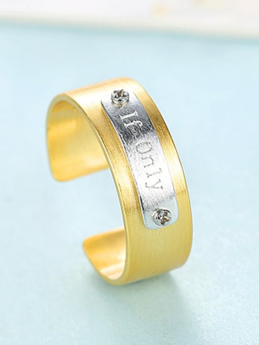 gold 925 Sterling Silver With Two-tone  Simplistic Monogrammed  Free Size  Rings