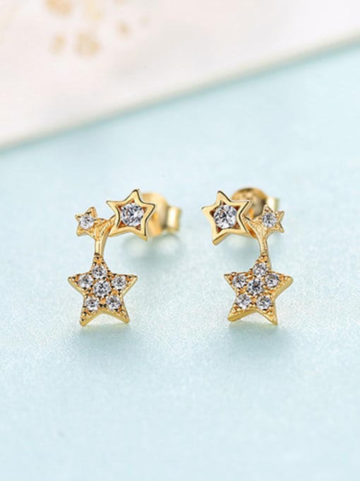 18K-16B04 925 Sterling Silver With Gold Plated Simplistic Star Stud Earrings