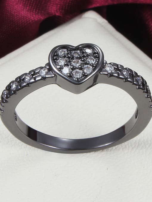 SANTIAGO Personality Black Gun Plated Heart Shaped Zircon Ring 2