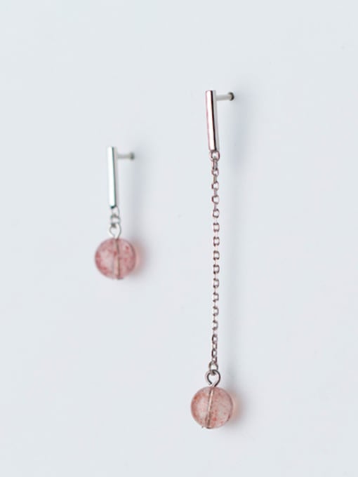 Rosh Creative Pink Crystal Asymmetric S925 Silver Drop Earrings