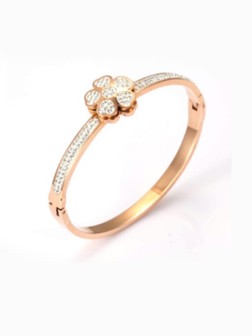Rose Gold Europe And The United States Titanium Steel Diamond Plated Flower Bracelet