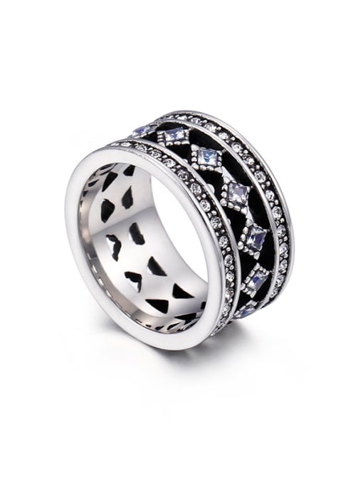 Steel color Stainless Steel With Antique Silver Plated Vintage Geometric Coat Of Arms Rings