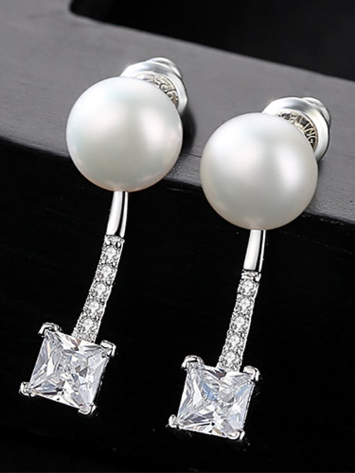 White Sterling silver micro-set 3A zircon natural pearl stud earrings