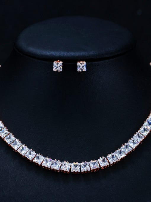2 piece jewelry set Luxurious square Zircon Earrings Necklace 2 piece jewelry set suit for party and wedding