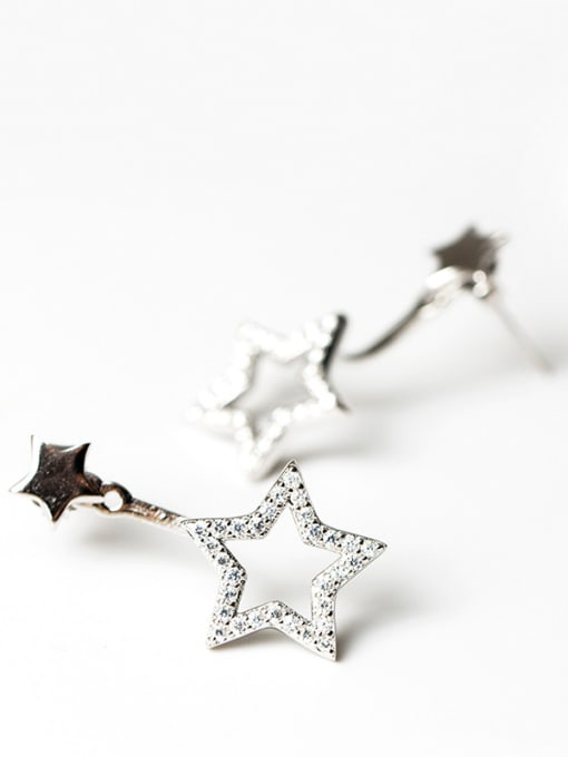 SILVER MI Fashion Shiny Zirconias-studded Stars 925 Silver Stud Earrings 1