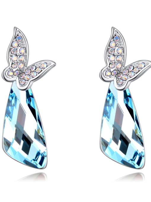 blue Fashion austrian Crystals Butterfly Alloy Earrings