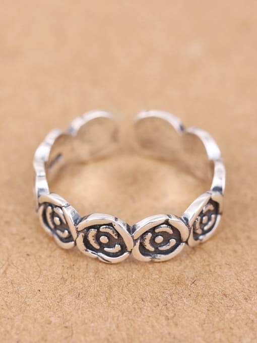 Peng Yuan Retro Flowers Silver Opening Ring 0