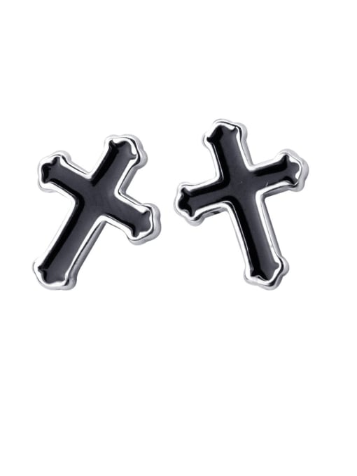 Rosh 925 Sterling Silver With Platinum Plated Simplistic Cross Stud Earrings 2