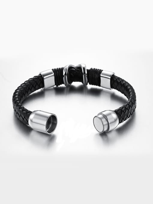 Open Sky Fashion Titanium Woven Artificial Leather Men Bracelet 2
