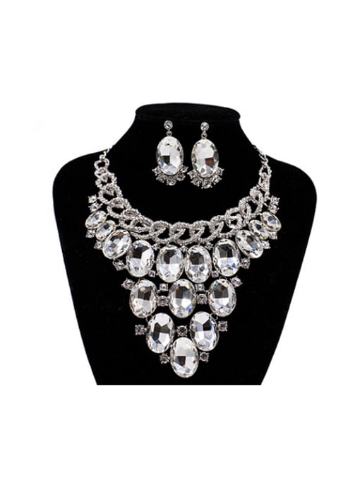 White 2018 2018 Exaggerated Oval Glass Rhinestones Two Pieces Jewelry Set