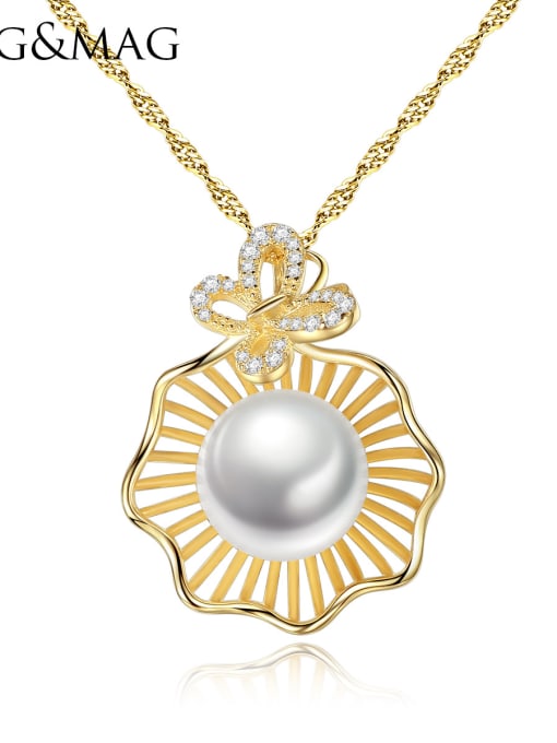 18K-Gold Pure Silver Natural Freshwater Pearl plated 18K gold necklace
