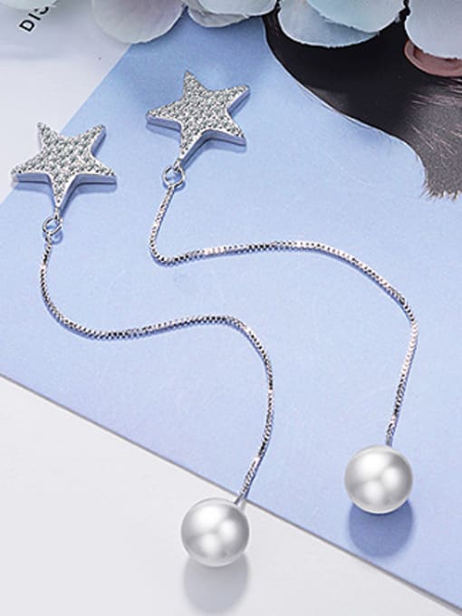 AI Fei Er Fashion Shiny Star Imitation Pearl Line Earrings 2
