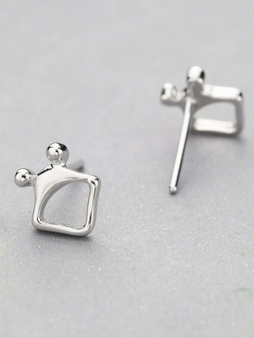 One Silver Cartoon Style Square Shaped Earrings 2