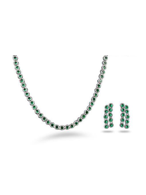 green High Quality Platinum Plated Green Zircon Two Pieces Jewelry Set