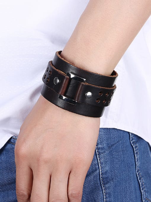 OUXI Personalized Artificial Leather Silver Plated Bracelet 1