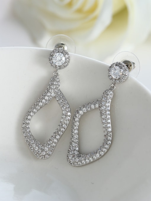 Wei Jia Fashion White Zirconias Geometrical Copper Drop Earrings 0