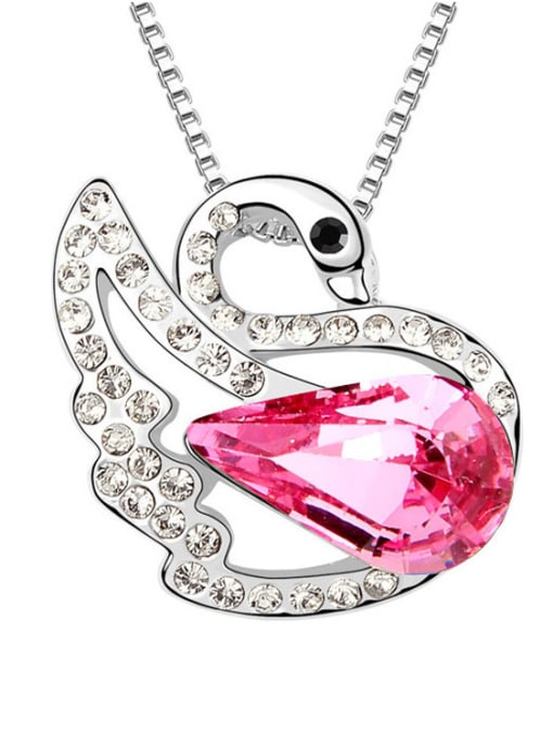 pink Elegant austrian Crystals Swan Pendant Alloy Necklace