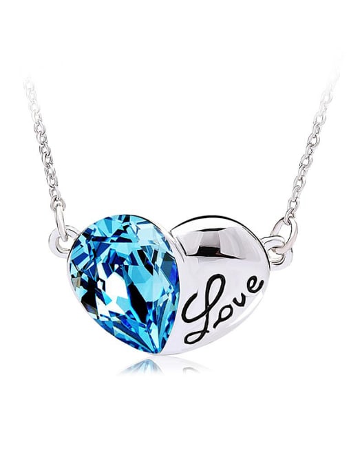 Platinum, Blue 2018 18K White Gold Austria Crystal Heart shaped Necklace