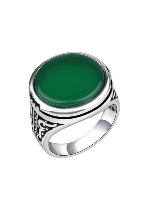 Green Personalized Antique Silver Plated Round Resin stone Alloy Ring