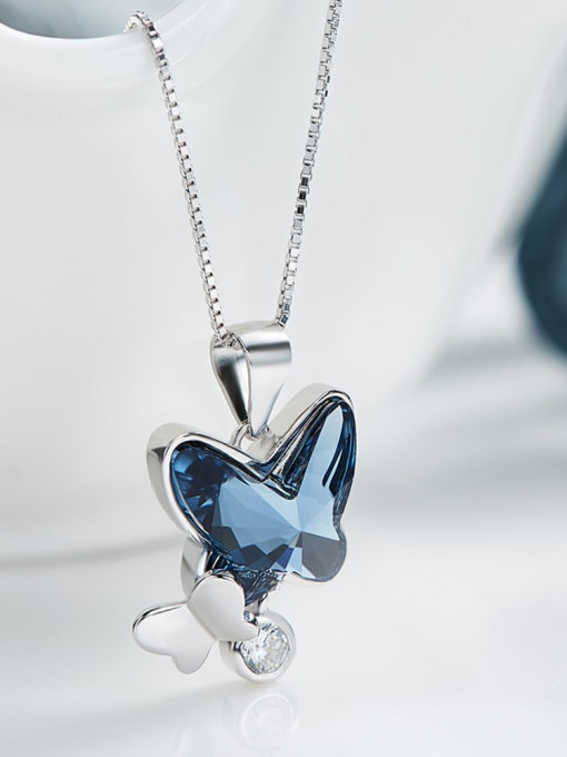 CEIDAI Fashion Blue Butterfly austrian Crystal 925 Silver Necklace 2