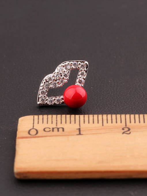 Qing Xing Sterling Silver Ear Needle  Lips Ruby Pearl  Sweet Personality stud Earring 2