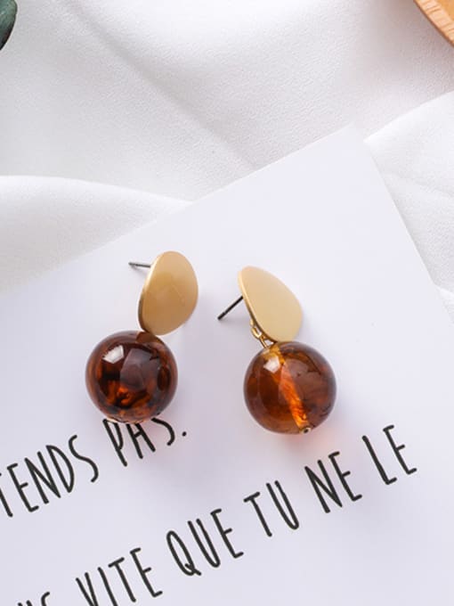B light brown Alloy With 18k Gold Plated Trendy Round Stud Earrings