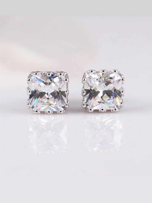 Qing Xing Classic Square AAA Zircon, European And American Quality Gold Plated stud Earring 0