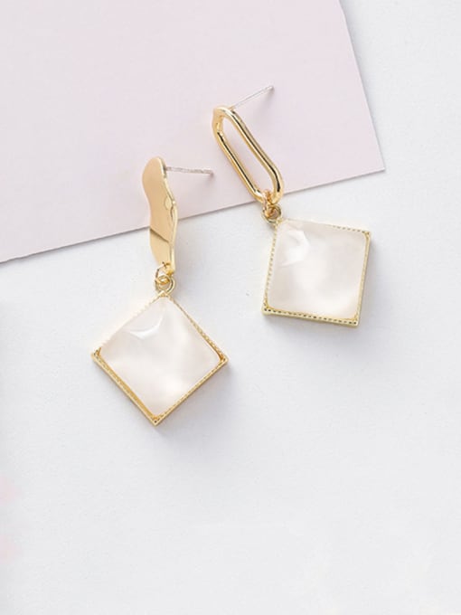 D White Alloy With Acrylic  Simplistic Square Drop Earrings